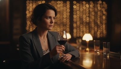 Nachdenkliche Frau an der Bar reflektiert über ihre Neugier und Gefühle